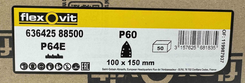 AKRUSZ ŚCIERNY, SZLIFIERSKI SELFGRIP 100X150MM GR60 6+1 HOLES FLEXOVIT P64E